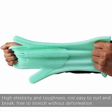 Y-LIFE Magic Wash Gloves, Reusable Silicone Dishwashing Gloves with Scrubbers for Kitchen, Bathroom Cleaning, Pet Hair Care, Car Washing, 2 Pair, Green