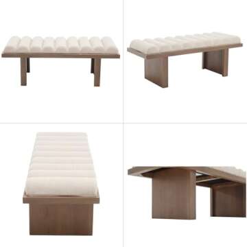 Ya-Home Modern Classic Bench, 47.25” Upholstered Linen End of Bed Bench Entryway Bench with Cylindrical Cushion Black Wooden Base for Living Room Bedroom, Beige