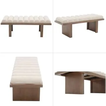 Ya-Home Modern Classic Bench, 47.25” Upholstered Linen End of Bed Bench Entryway Bench with Cylindrical Cushion Black Wooden Base for Living Room Bedroom, Beige