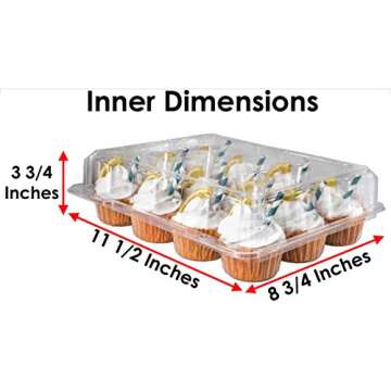 Katgely Cupcake Containers 12 Count (pack of 12), Clear Plastic Cupcake Boxes 12 Count, Deep Dome, Stackable, Disposable & BPA-Free