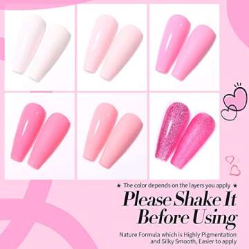 Born Pretty Pink Gel Nail Polish Set 6 Colors Sweet Lovely Nude Pink White Colors Nail Art DIY Manic...