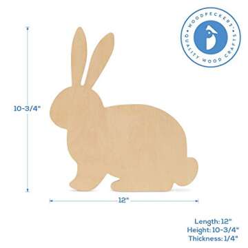 Large Wood Rabbit Cutout 12-inch x 10-3/4-inch, Pack of 3 Unfinished Wood Easter Bunny Rabbit Cutout...