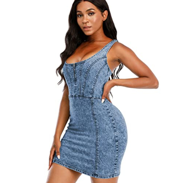 Sexy V-Neck Denim Dress for Women - Stretchy Bodycon Summer Outfit