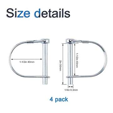 INCREWAY 4pcs Wire Lock Pin - 1/4" Heavy Duty Safety Coupler Pins for Outdoor Use