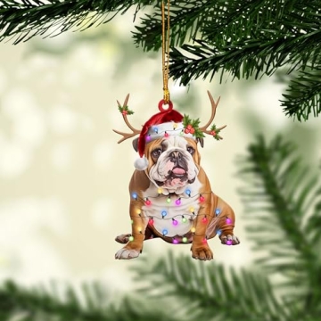 Talataca English Bulldog 2D Flat Christmas Ornament - Adorable Design for Dog Lovers, Ideal for Tree...