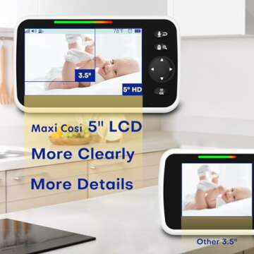 Maxi Cosi Baby Monitor with Camera and Audio, 5'' Sreen Baby Monitor No WiFi, 30-Hour Battery, Pan-Tilt-Zoom Video Baby Monitors Portable, Night Vision,VOX Mode,2-Way Talk,8 Lullabies and 1000ft Range