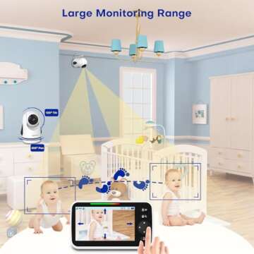 Maxi Cosi Baby Monitor with Camera and Audio, 5'' Sreen Baby Monitor No WiFi, 30-Hour Battery, Pan-Tilt-Zoom Video Baby Monitors Portable, Night Vision,VOX Mode,2-Way Talk,8 Lullabies and 1000ft Range