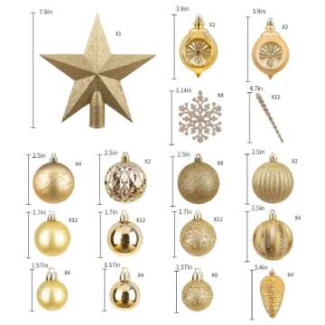 NJN 100pcs Assorted Gold Christmas Ornaments Set