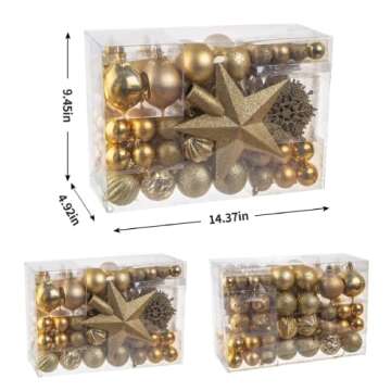 NJN 100pcs Assorted Gold Christmas Ornaments Set