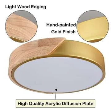 TEENYO Modern LED Flush Mount 12 Inch Gold Round Ceiling Light 2-Pack 4000K Wood Flush Mount Light Fixture Low Profile for Hallway, Bedroom, Bathroom, Foyer, Entryway