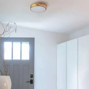 TEENYO Modern LED Flush Mount 12 Inch Gold Round Ceiling Light 2-Pack 4000K Wood Flush Mount Light Fixture Low Profile for Hallway, Bedroom, Bathroom, Foyer, Entryway