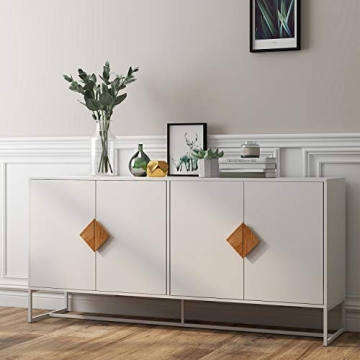RASOO White Buffet Cabinet with 4 Doors and Adjustable Shelves