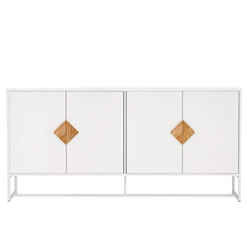 RASOO White Buffet Cabinet with 4 Doors and Adjustable Shelves