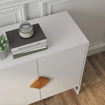 RASOO White Buffet Cabinet with 4 Doors and Adjustable Shelves