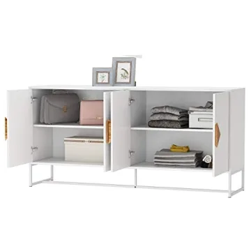 RASOO White Buffet Cabinet with 4 Doors and Adjustable Shelves
