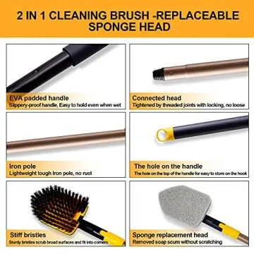 Yocada Tub Tile Scrubber Brush 58.2" Adjustable Cleaning Tool