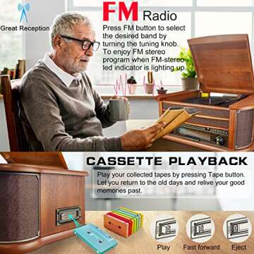 BIGMONAT Record Player Vinyl Turntable Stereo Bookshelf Speakers, Vintage Hi-Fi System with Magnetic Cartridge, Built-in Phono Preamp Stereo Speakers with Remote Control