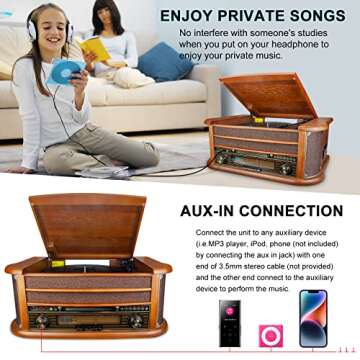 BIGMONAT Record Player Vinyl Turntable Stereo Bookshelf Speakers, Vintage Hi-Fi System with Magnetic Cartridge, Built-in Phono Preamp Stereo Speakers with Remote Control