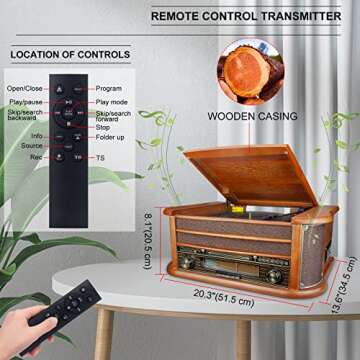 BIGMONAT Record Player Vinyl Turntable Stereo Bookshelf Speakers, Vintage Hi-Fi System with Magnetic Cartridge, Built-in Phono Preamp Stereo Speakers with Remote Control