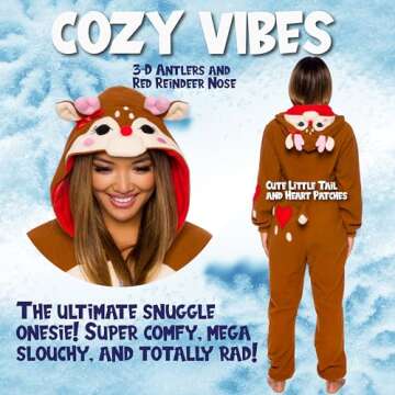 Womens Reindeer Costume - Plush Holiday Onesie - One Piece Pajama by FUNZIEZ! (Medium)
