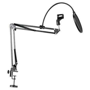 Aokeo AK-35 Microphone Suspension Boom Scissor Arm Stand with Mic Clip Holder, Table Mounting Clamp & Aokeo's Pop Filter Windscreen Mask Shield