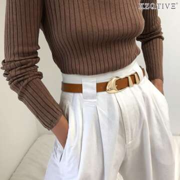 XZQTIVE Women's Leather Belts for Jeans Dress Pants Black Brown Belts for Women Ladies Waist Belts w...