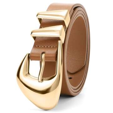 XZQTIVE Women's Leather Belts for Jeans Dress Pants Black Brown Belts for Women Ladies Waist Belts with Gold Buckle