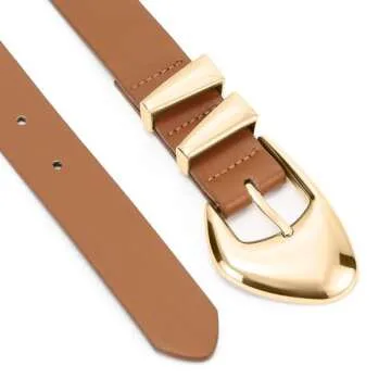 XZQTIVE Women's Leather Belts for Jeans Dress Pants Black Brown Belts for Women Ladies Waist Belts with Gold Buckle