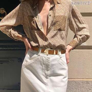 XZQTIVE Women's Leather Belts for Jeans Dress Pants Black Brown Belts for Women Ladies Waist Belts with Gold Buckle