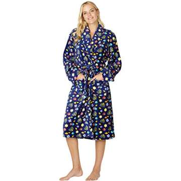 Intimo Women's Happy Hanukkah Robe, Blue, L/XL