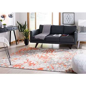 SAFAVIEH Madison Collection Area Rug - 5'3" x 7'6", Grey & Orange, Boho Abstract Distressed Design, ...