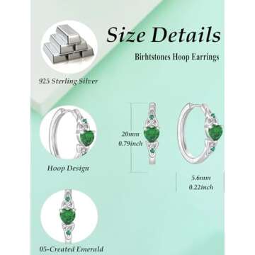 Vesitim Celtic Knot Hoop Earrings 925 Sterling Silver Heart Huggie Earring Created Emerald Jewelry Gift for Women