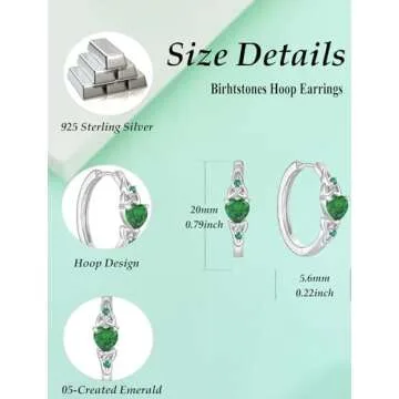 Vesitim Celtic Knot Hoop Earrings 925 Sterling Silver Heart Huggie Earring Created Emerald Jewelry Gift for Women