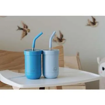 LITTLE ECOS Double walled insulated stainless steel kids & toddler cups with straws and lids | Best Sippy cups with straw for boys 1+ year old | Holds 12oz capacity - On the Go Travel containers