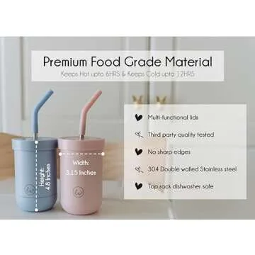 LITTLE ECOS Double walled insulated stainless steel kids & toddler cups with straws and lids | Best Sippy cups with straw for boys 1+ year old | Holds 12oz capacity - On the Go Travel containers
