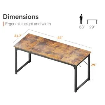 Coleshome 63 Inch Computer Desk, Modern Simple Style Desk for Home Office, Study Student Writing Desk, Vintage