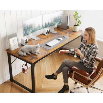 Coleshome 63 Inch Computer Desk, Modern Simple Style Desk for Home Office, Study Student Writing Desk, Vintage