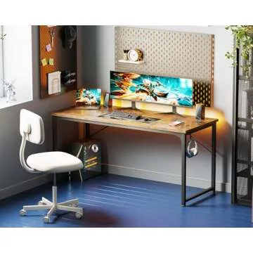 Coleshome 63 Inch Computer Desk, Modern Simple Style Desk for Home Office, Study Student Writing Desk, Vintage