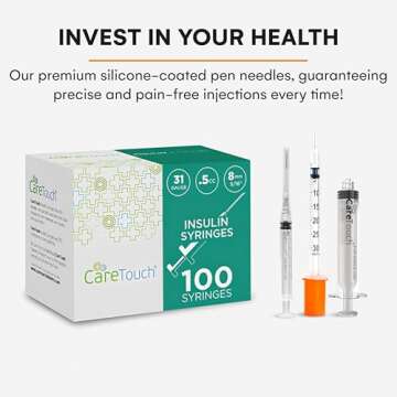 Care Touch CTIS315 Insulin Syringe, 31 Gauge, 5/16" Size, Pack of 100