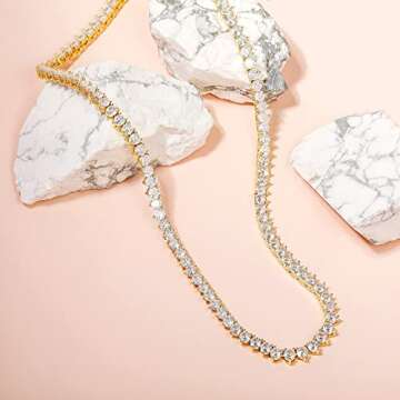 GMESME 3 Prong 18K Yellow Gold Plated Cubic Zirconia Classic Tennis Necklace for Women and Men (18 Inch)