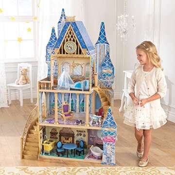 KidKraft Disney® Princess Cinderella Royal Dream Wooden Castle Dollhouse, Over 4 Feet Tall with 12 Pieces, Blue, Gift for Ages 3+