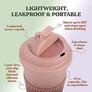 FEBU Eco-Friendly Reusable Coffee Cup - 16oz Dusty Rose