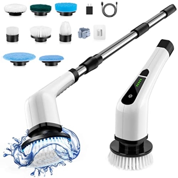 Bomves Electric Spin Scrubber, Cordless Cleaning Brush Scrubber for Home, 400RPM/Mins-8 Replaceable ...