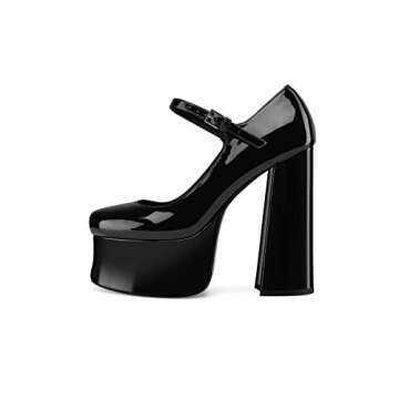 Perisis Women's Dressy Platform Chunky High Heels Black Patent Leather Ankle Strap Closed Toe Heeled...