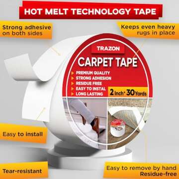 Trazon Carpet Tape Double Sided - Rug Tape Grippers for Safety and Stability