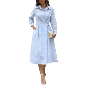 Ladyful Striped Shirt Dress for Women in Elegant Blue