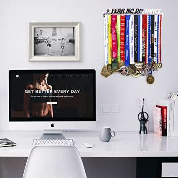 Medal Display + Fear No Distance + Medal Display Rack for 30+ Medals + for Marathon, Running, Race, ...