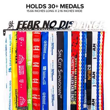 Medal Display + Fear No Distance + Medal Display Rack for 30+ Medals + for Marathon, Running, Race, Sports Medals - Silver
