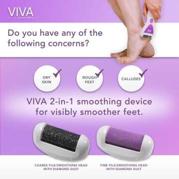 Spa Sciences Viva Electric Foot Smoothing Tool for Happy Feet, Rechargeable, 2-in-1 Heads