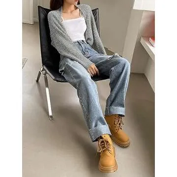 Verdusa Women's Casual Long Sleeve Open Front Crop Sweater Cardigan Bolero Shrug Heather Grey L